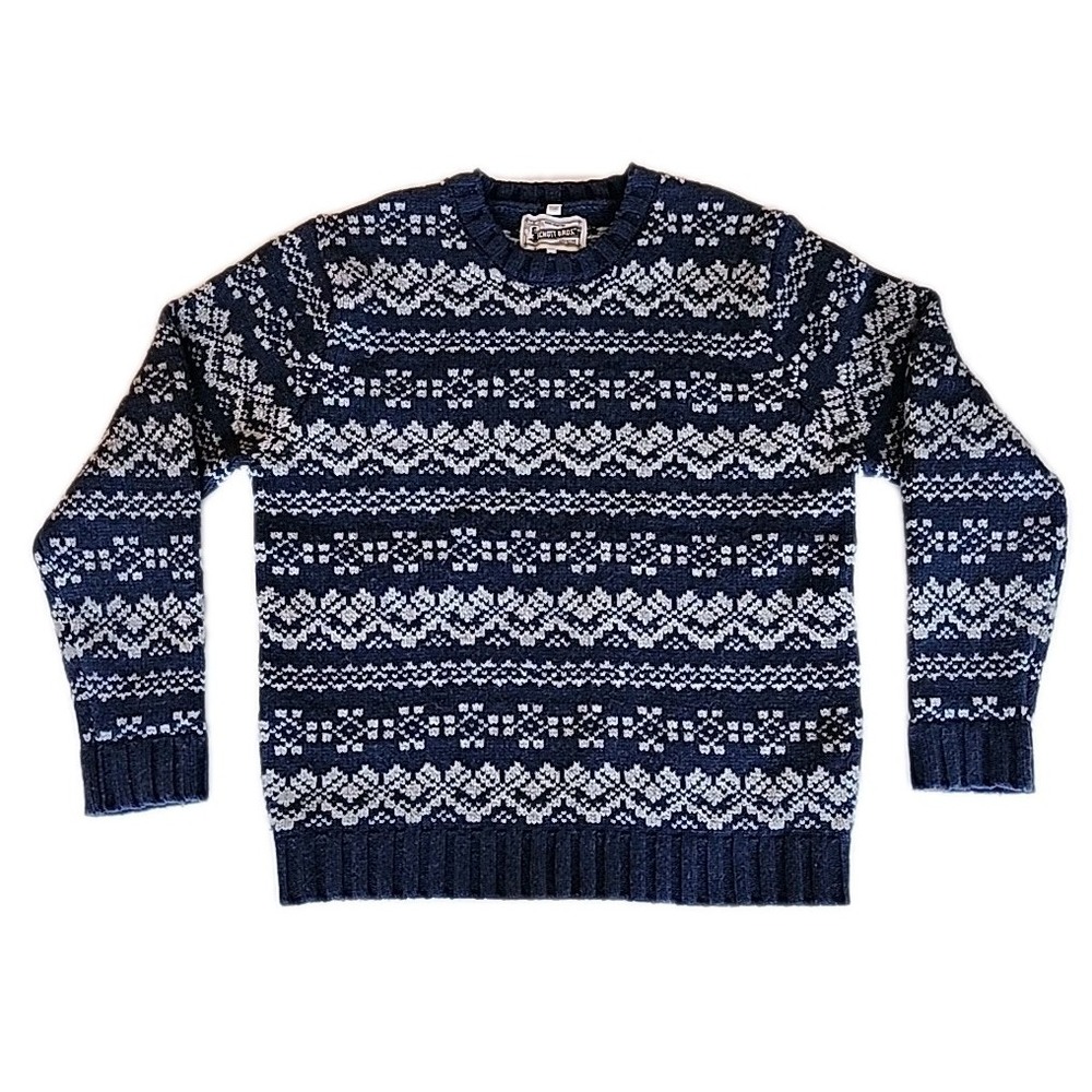 Schott Bros Pullover Sweater Nordic Fair Isle Heavy Chunky Ski Blue Mens Sz XL